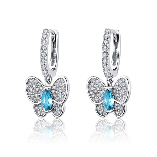 925 Sterling Silver Butterfly Crystal Drop Earrings