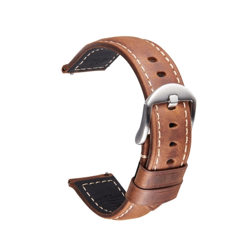 Smart Quick Release Watch Strap Crazy Horse Leather Retro Strap For Samsung Huawei,Size: 22mm (Deep Brown Silver Buckle)