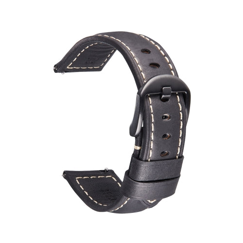 Smart Quick Release Watch Strap Crazy Horse Leather Retro Strap For Samsung Huawei,Size: 22mm (Black And Black Buckle)