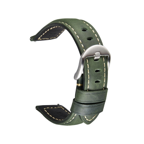 Smart Quick Release Watch Strap Crazy Horse Leather Retro Strap For Samsung Huawei,Size: 22mm (Army Green Silver Buckle)