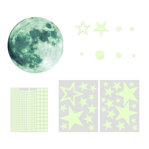 2 Packs AFG3303 Home Decoration Luminous Stars Moon PVC Stickers, Specification: 435PCS+30cm Moon (Green)
