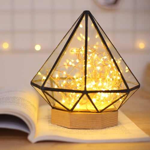 Fireworks Polygonal Wooden Night Light Christmas Birthday Gift Table Lamp, Spec: Button Switch(Octagonal Diamond)