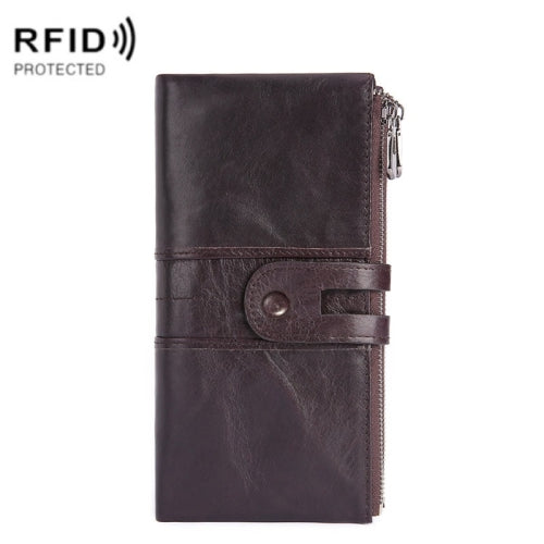 Retro Ladies RFID Wallet Leather Long Mobile Phone Bag(Purple Coffee color)