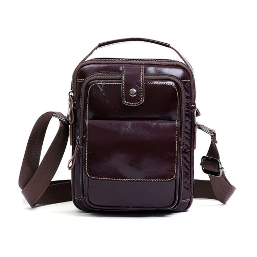 6509 Men Cowhide Multifunctional One-Shoulder Messenger Bag(Coffee)