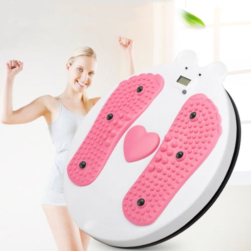 Home Fitness Bear Shape Twisting Machine Abdomen Massage Turntable Magnet Sports Twisting Disk With Counting Display(Pink White)