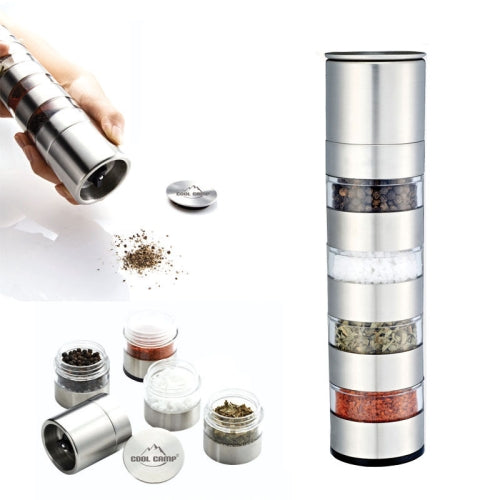 COOL CAMP CF-601 Outdoor Portable Barbecue Picnic Seasoning Bottle Set with Grinder,(Silver)