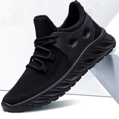 XKDF Flying Weaving Comfortable Male Sports Shoes Spring Soft Sole Men Running Shoes, Size: 42(Black)