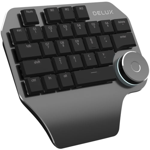 DELUX T11 29 Keys Single-Hand Keyboard Shortcut Key Speech Tool Flat Keyboard, Colour: Dark Grey