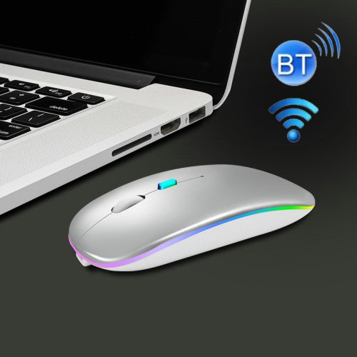 Y20 4 Keys Colorful Glow Charging Mute Mouse Notebook Game Wireless Mouse, Colour: 2.4G + Bluetooth (Silver)