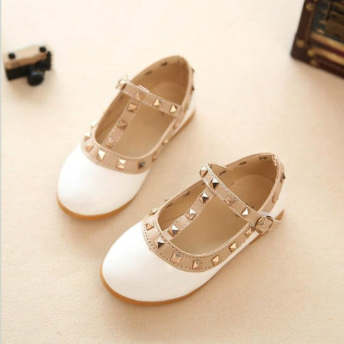 Girls Leather Shoes Child Rivet Princess Dancing Shoes, Size:32(White)