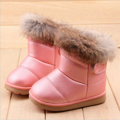 Girls Plush Warm Snow Boots Flat Shoes, Size:29(Pink)