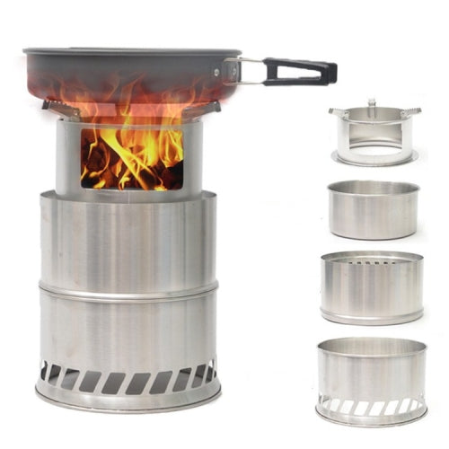 Outdoor Portable Round Wood Stove Charcoal Stove Solid Alcohol Stove Thick Stainless Steel Picnic Stove