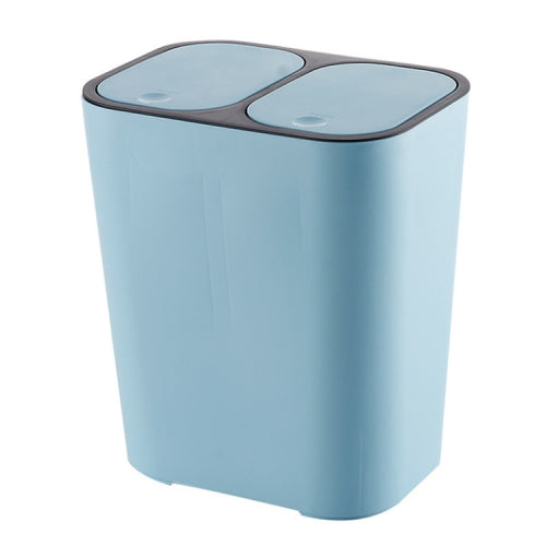 Household Office Kitchen Push-type Garbage Bucket Wet and Dry Classification Double-Barrel Plastic Trash Can with Spring Cover Lip(Blue)