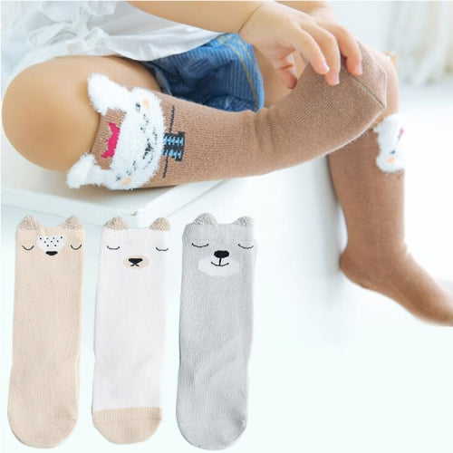 3 Pairs Cartoon Lovely Autumn Winter Cotton Baby Socks, Size:XS(Khaki Deer)