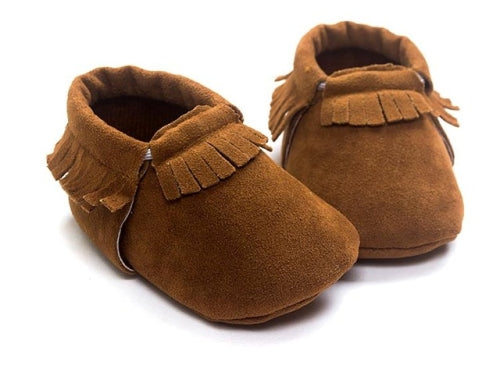 Newborn Baby PU Suede Moccasins Soft Shoes Fringe Soft Soled Shoes First Walker, Length: 12.5(Brown)