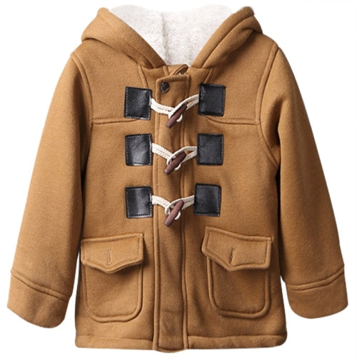 Winter Boys Thick Warm Two-color Horn Button Hooded Fleece Jacket, Height:90cm(Khaki)