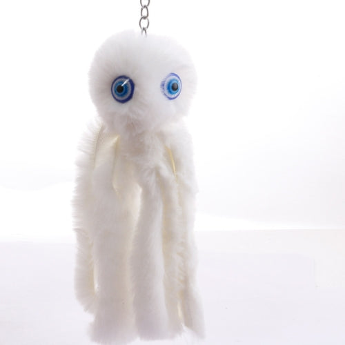 Plush Cool Octopus Soft Pompom Fluffy Fur Keychain(White)