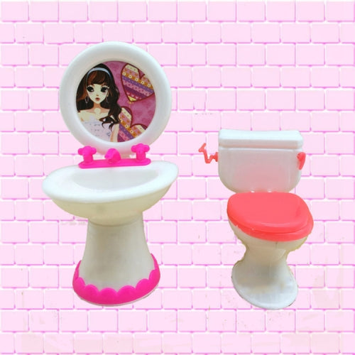 3 PCS Barbie Doll House Plastic Accessories Set Wash Basin Toilet