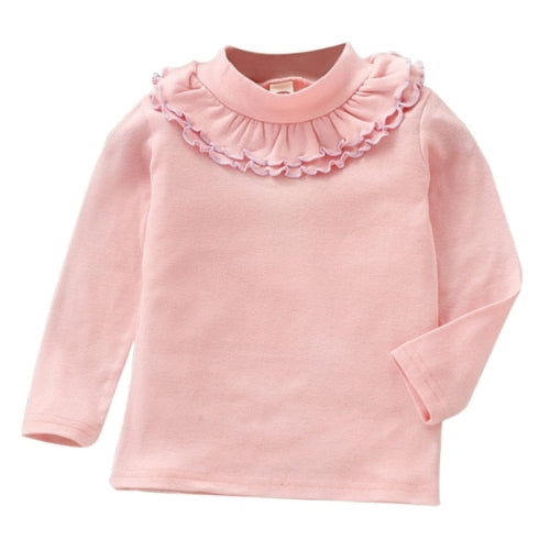 Spring Girls Solid Color Lace Round Neck Bottoming Shirt Children Clothing, Height:90cm(Pink)