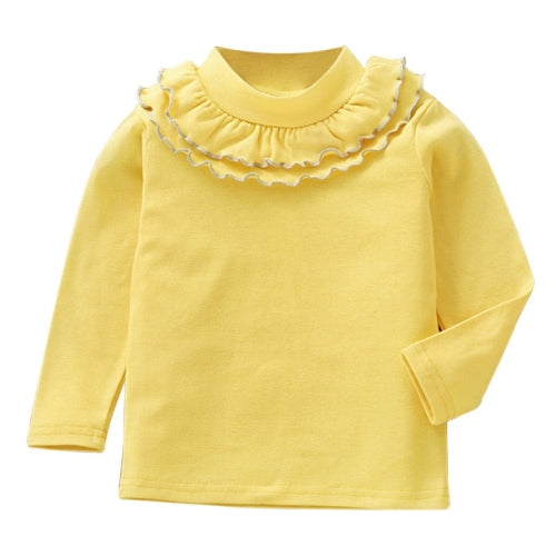 Spring Girls Solid Color Lace Round Neck Bottoming Shirt Children Clothing, Height:100cm(Yellow)