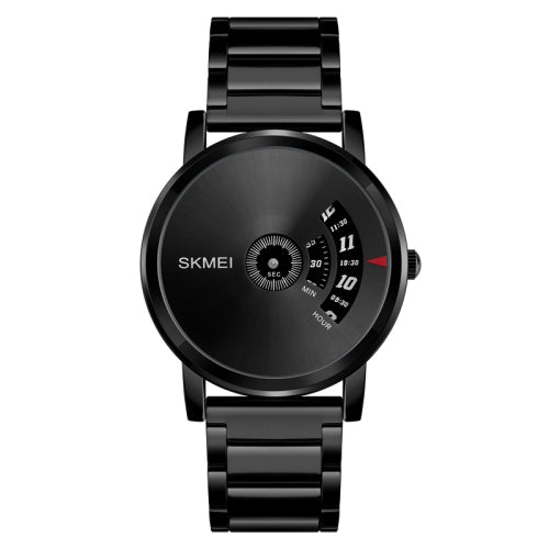 SKMEI 1260 Fashion Creative Pointer 30m Waterproof Quartz Wrist Watch with Stainless Steel Watchband(Jet Black)