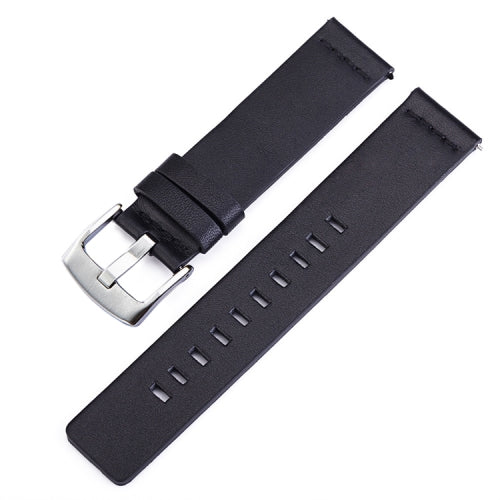 Smart Watch Silver Buckle Leather Wrist Strap for Apple Watch / Galaxy Gear S3 / Moto 360 2nd, Specification: 24mm(Black)