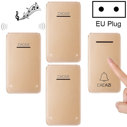 CACAZI FA8 One Button Three Receivers Self-Powered Smart Home Wireless Doorbell, EU Plug(Gold)