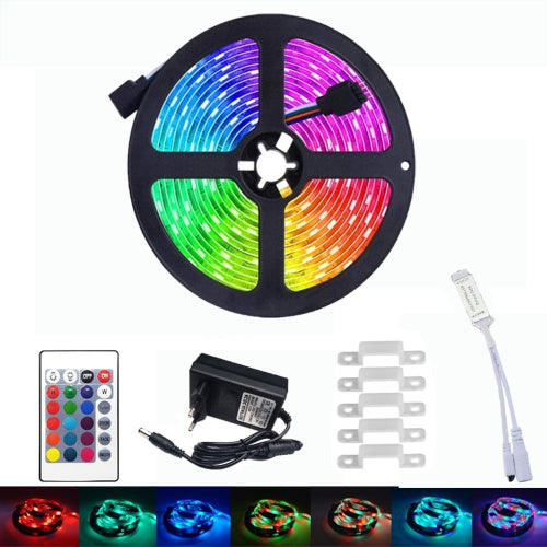 YWXLLight 5M 2835 SMD Waterproof RGB LED Strip Light with 24 Key Remote Control, EU Plug