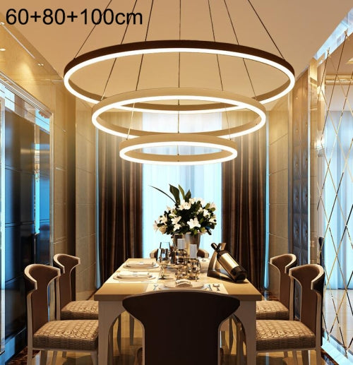 Modern Minimalist Ring LED Chandelier Restaurant Bedroom Creative Personality Round Aluminum Lamp, Three Circle 60 + 80 + 100cm(White Light)