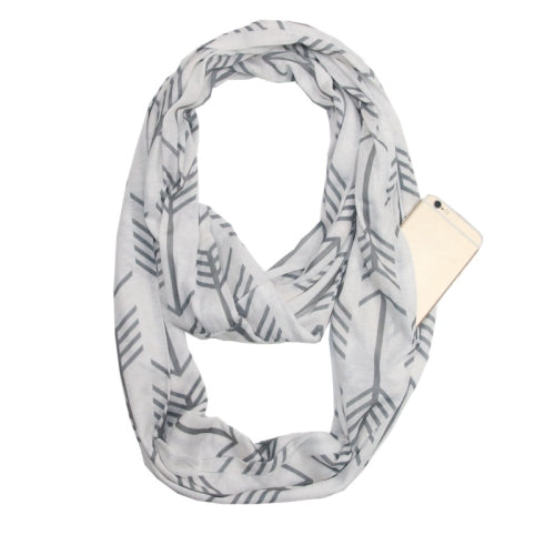 Multi-function Fashion Zip Pocket Design Scarf(White Gray Arrow)