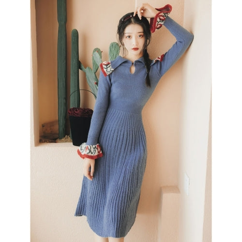 Restore Crochet Flower knitted Dress (Blue)